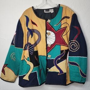 Vintage Maggie Barnes Abstract Applique Jacket Artful Statement 3x